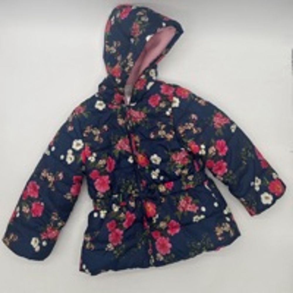 Girls Little Me Floral Puffer Jacket Size 3T Blue